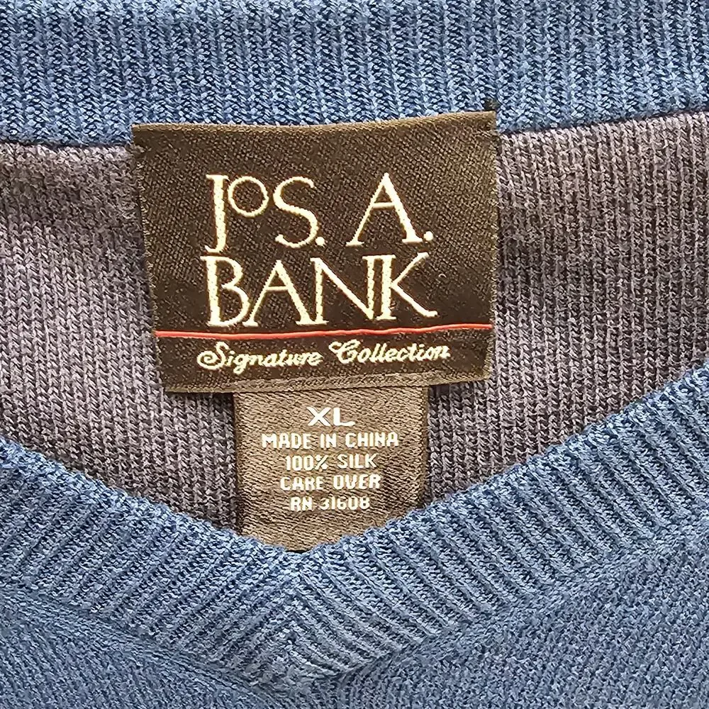 Jos.A. Bank Signature 100% Silk V-Neck Sweater Blue Size